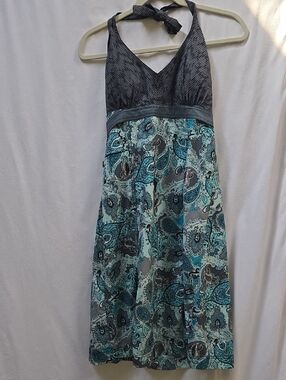 Athleta Teal and Gray Halter Paisley Midi Dress